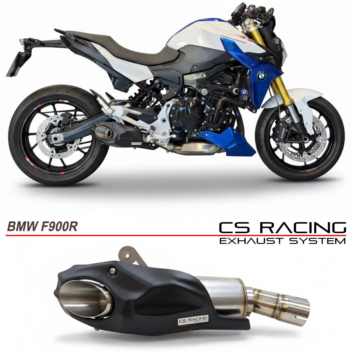 2019-26 BMW F900R | F900XR CS Racing Slip-on Exhaust | Muffler + dB Killer - Non-decat