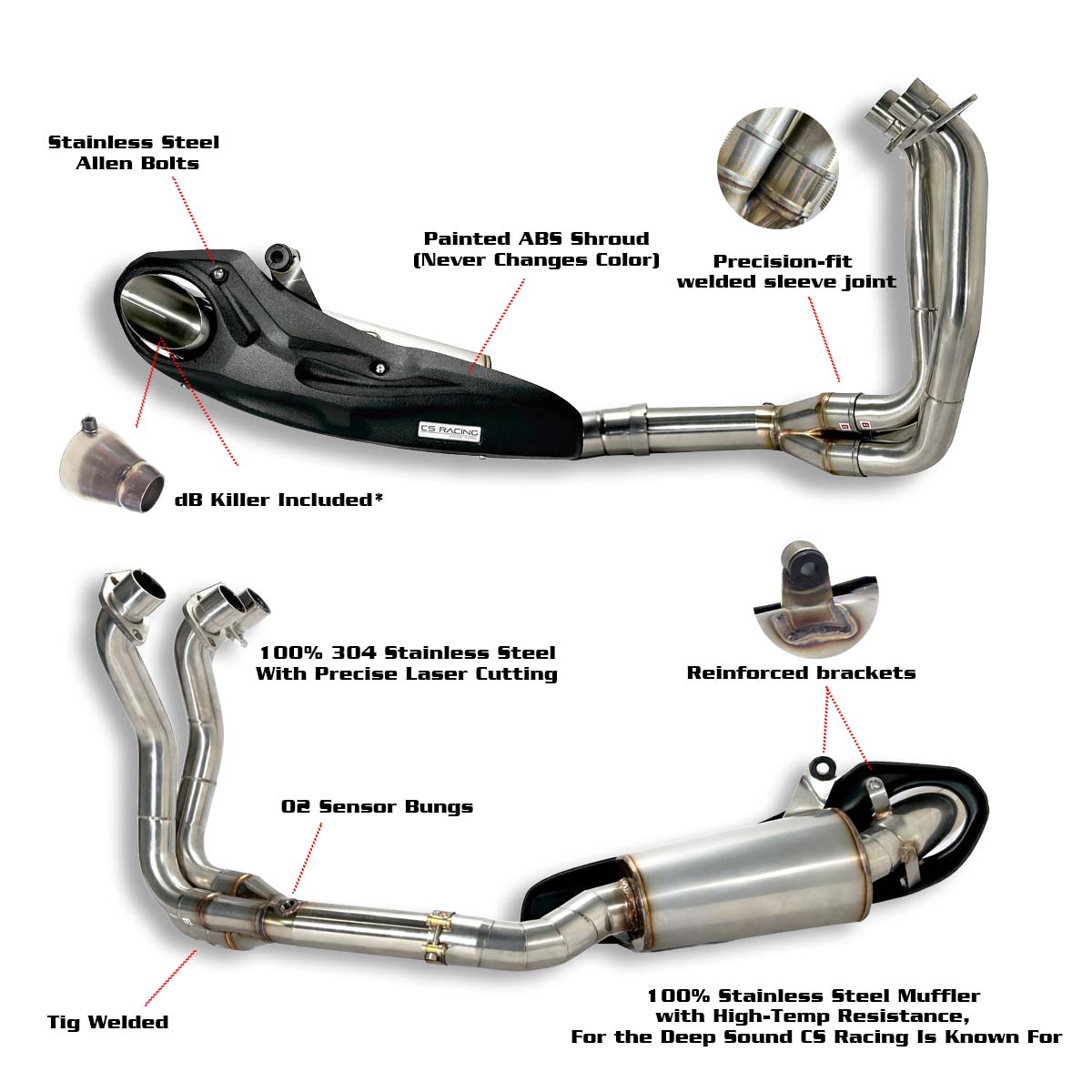2008-16 Yamaha YZF-R6 CS Racing Full Exhaust | Muffler + Headers + dB Killer (+3.7hp)